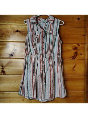 Bebop Linen Blend Striped Shirt Dress Womens XL Beach Boho